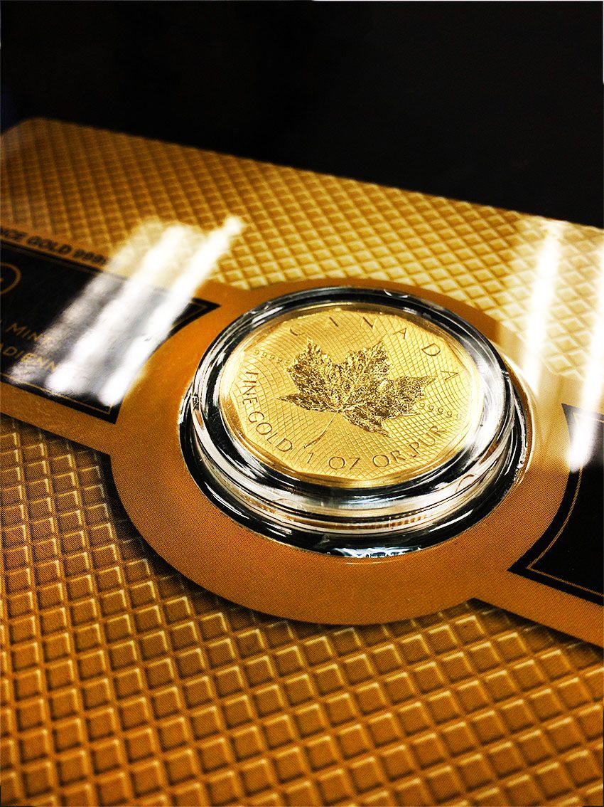 1oz Gold Maple Leaf Coin .99999% FIVE 9'S w/assay card